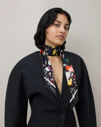 Skinny Scarf – Winter Floral Black Recycled Polyester