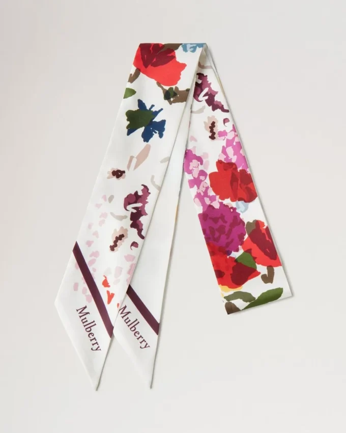 Skinny Scarf – Winter Floral Eggshell Recycled Polyester Skinny Scarf – Winter Floral Eggshell Recycled Polyester