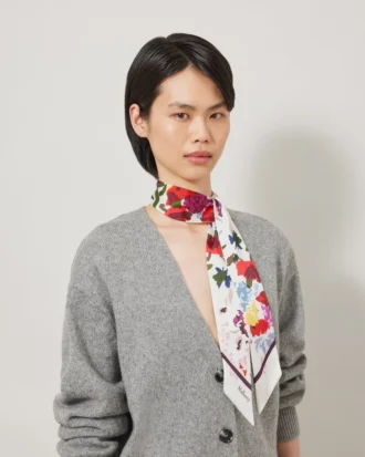 Skinny Scarf – Winter Floral Eggshell Recycled Polyester