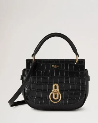 Small Amberley Satchel Top Handle Black Shiny Small Croc