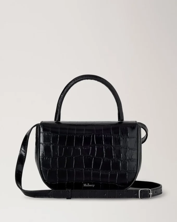 Small Amberley Top Handle Black Shiny Small Croc Small Amberley Top Handle Black Shiny Small Croc