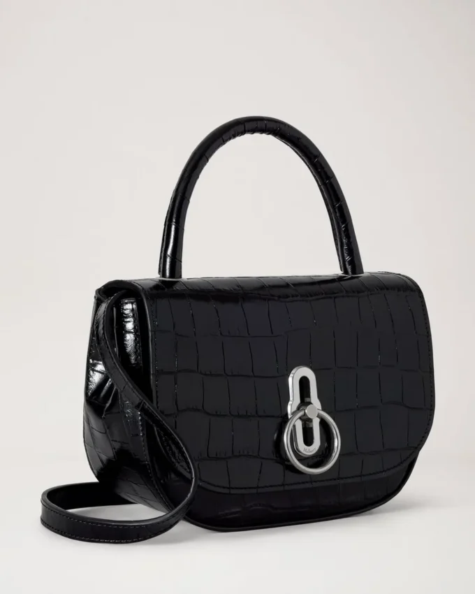 Small Amberley Top Handle Black Shiny Small Croc Small Amberley Top Handle Black Shiny Small Croc