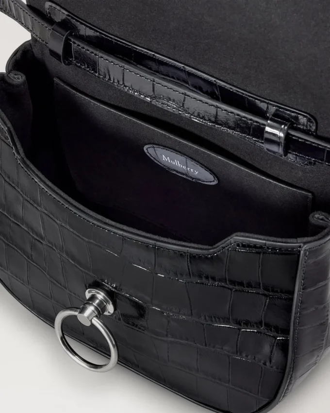 Small Amberley Top Handle Black Shiny Small Croc Small Amberley Top Handle Black Shiny Small Croc