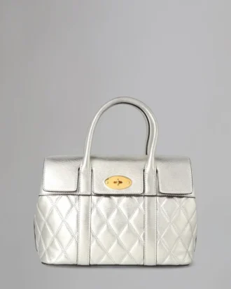 Small Bayswater Pre-Loved Light Silver Quilted Smooth Calf