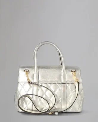 Small Bayswater Pre-Loved Light Silver Quilted Smooth Calf
