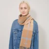 Small Check Merino Wool Scarf Camel & Poplin Blue Merino Wool Small Check Merino Wool Scarf Camel & Poplin Blue Merino Wool