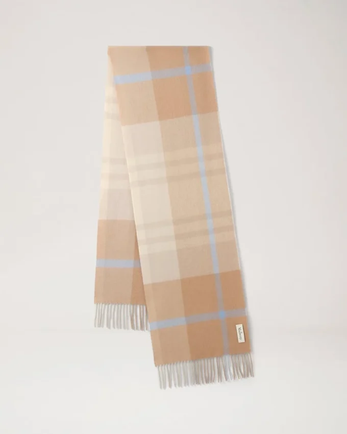 Small Check Merino Wool Scarf Camel & Poplin Blue Merino Wool Small Check Merino Wool Scarf Camel & Poplin Blue Merino Wool
