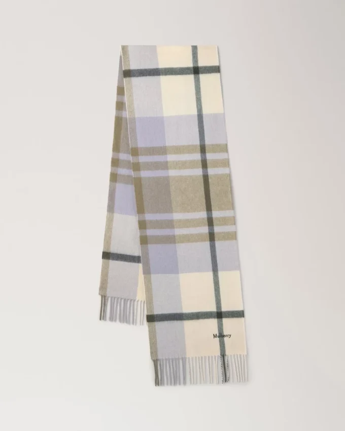 Small Check Merino Wool Scarf Eggshell & Olive Merino Wool Small Check Merino Wool Scarf Eggshell & Olive Merino Wool