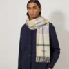 Small Check Merino Wool Scarf Eggshell & Olive Merino Wool Small Check Merino Wool Scarf Eggshell & Olive Merino Wool