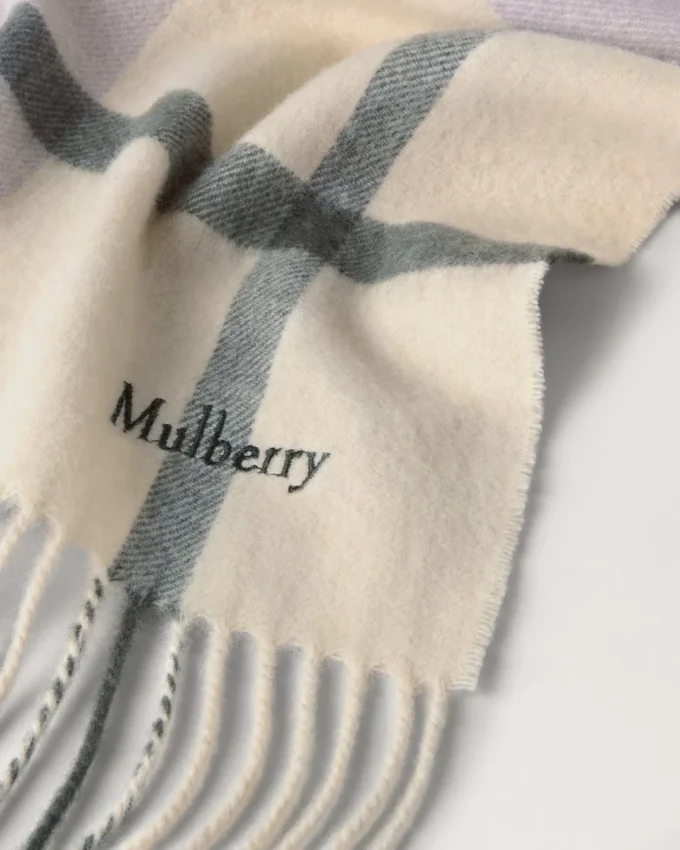 Small Check Merino Wool Scarf Eggshell & Olive Merino Wool Small Check Merino Wool Scarf Eggshell & Olive Merino Wool