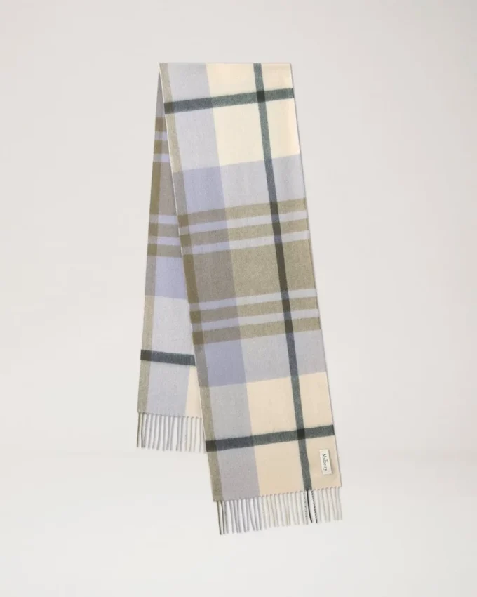 Small Check Merino Wool Scarf Eggshell & Olive Merino Wool Small Check Merino Wool Scarf Eggshell & Olive Merino Wool