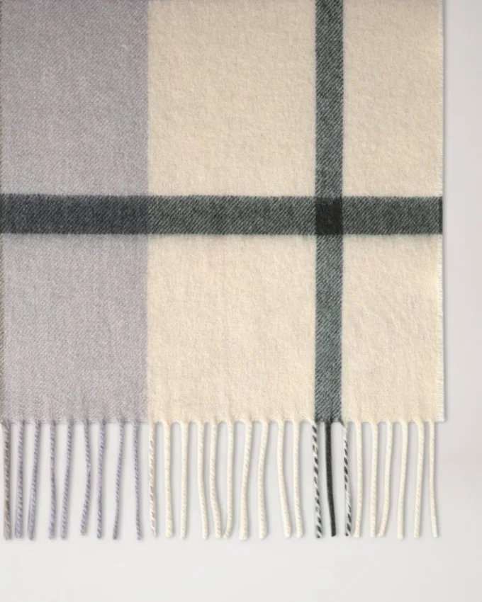 Small Check Merino Wool Scarf Eggshell & Olive Merino Wool Small Check Merino Wool Scarf Eggshell & Olive Merino Wool