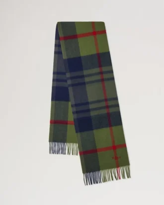 Small Check Merino Wool Scarf Fern & Dark Green Merino Wool