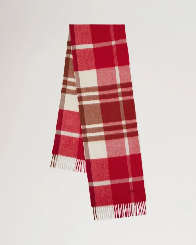 Small Check Merino Wool Scarf Scarlet Red & Bright Oak Merino Wool Small Check Merino Wool Scarf Scarlet Red & Bright Oak Merino Wool