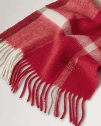 Small Check Merino Wool Scarf Scarlet Red & Bright Oak Merino Wool