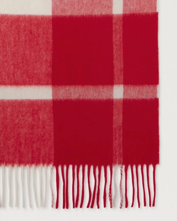 Small Check Merino Wool Scarf Scarlet Red & Bright Oak Merino Wool Small Check Merino Wool Scarf Scarlet Red & Bright Oak Merino Wool
