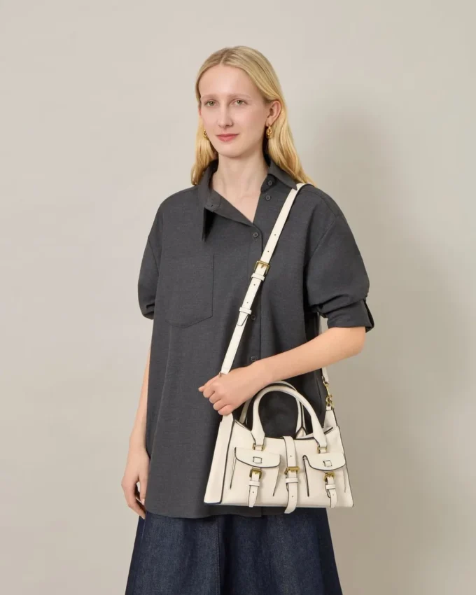 Small Roxanne Eggshell High Shine Leather Women Small Roxanne Eggshell High Shine Leather Women