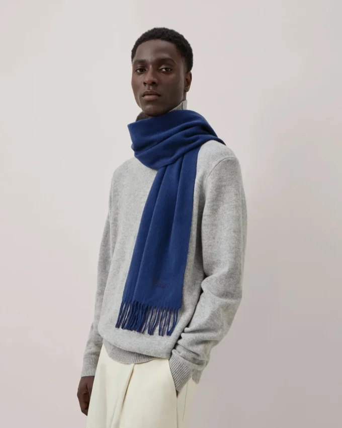 Small Solid Merino Wool Scarf Stormy Blue Merino Wool