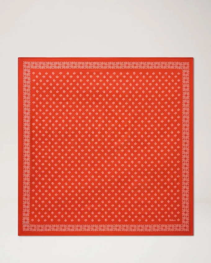 Small Square Scarf – Mulberry Tree Coral Orange Cotton