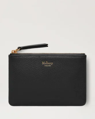 Small Zip Coin Pouch Black Small Classic Grain Women