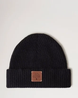 Solid Beanie Black Mixed Material Men Solid Beanie Black Mixed Material Men