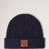 Solid Beanie Navy Mixed Material Men Solid Beanie Navy Mixed Material Men