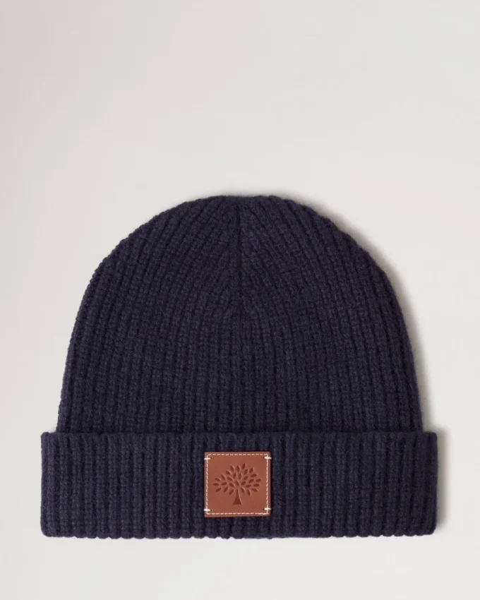 Solid Beanie Navy Mixed Material Men Solid Beanie Navy Mixed Material Men