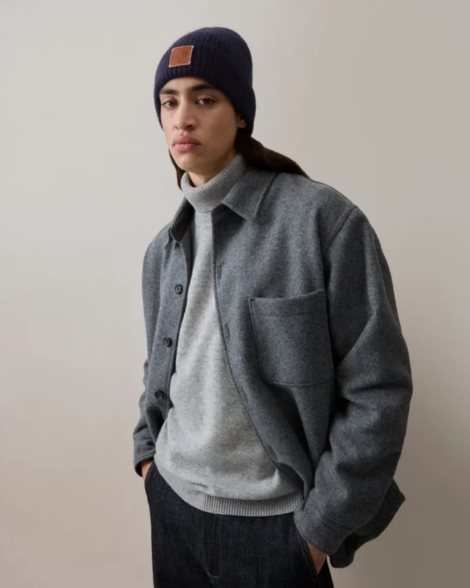 Solid Beanie Navy Mixed Material Men Solid Beanie Navy Mixed Material Men