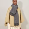 Solid Merino Wool Scarf Grey Melange Embroidered Merino Wool Solid Merino Wool Scarf Grey Melange Embroidered Merino Wool