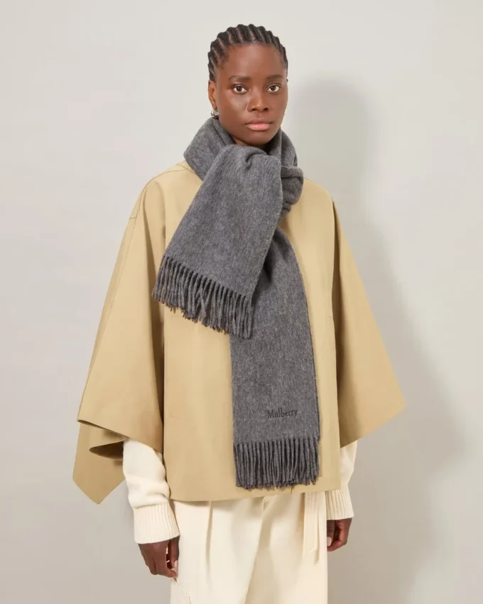 Solid Merino Wool Scarf Grey Melange Embroidered Merino Wool Solid Merino Wool Scarf Grey Melange Embroidered Merino Wool