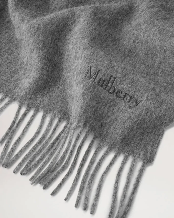 Solid Merino Wool Scarf Grey Melange Embroidered Merino Wool Solid Merino Wool Scarf Grey Melange Embroidered Merino Wool