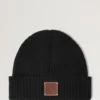 Solid Textured Beanie Black Lambswool Men Solid Textured Beanie Black Lambswool Men