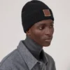 Solid Textured Beanie Black Lambswool Men Solid Textured Beanie Black Lambswool Men