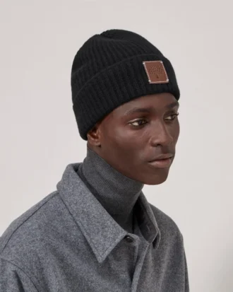 Solid Textured Beanie Black Lambswool Men Solid Textured Beanie Black Lambswool Men