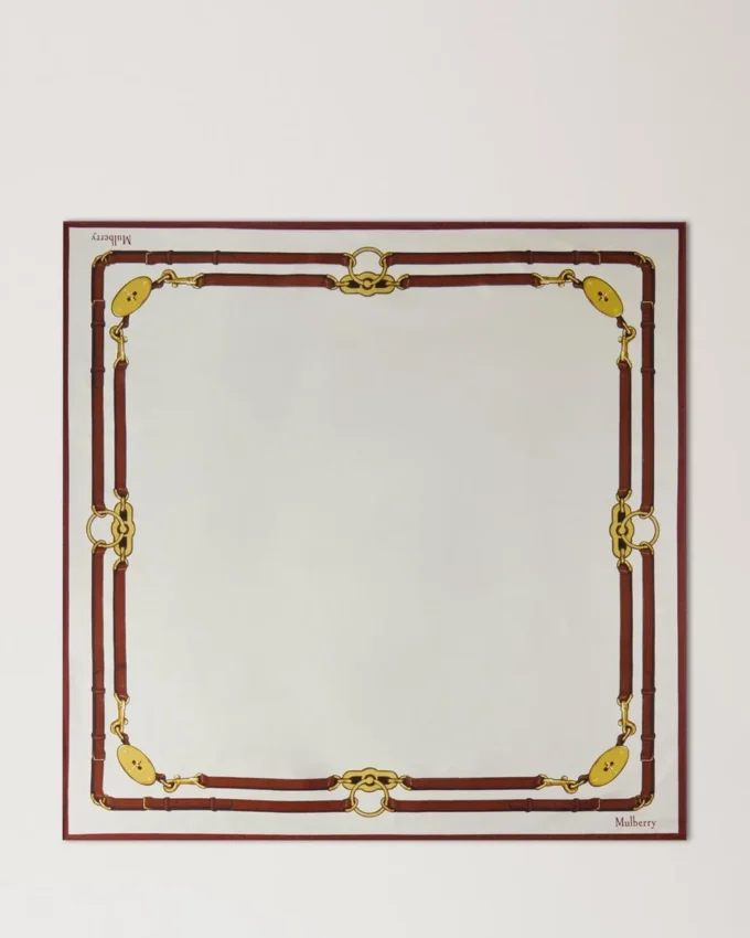 Square Scarf – Belted Border Cream Silk Twill Women Square Scarf – Belted Border Cream Silk Twill Women