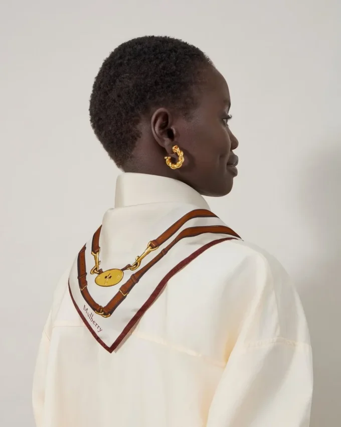Square Scarf – Belted Border Cream Silk Twill Women Square Scarf – Belted Border Cream Silk Twill Women
