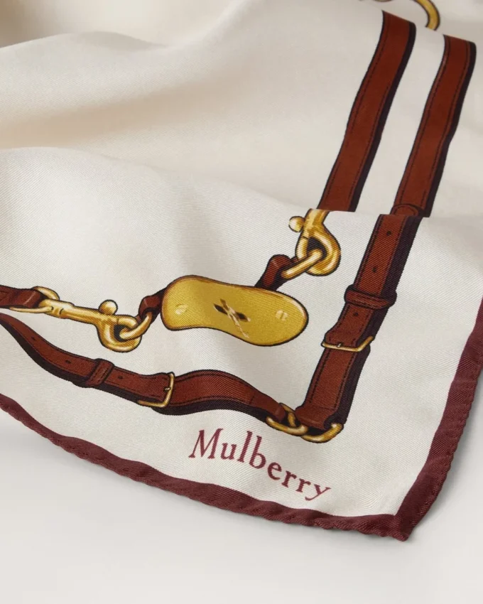 Square Scarf – Belted Border Cream Silk Twill Women Square Scarf – Belted Border Cream Silk Twill Women