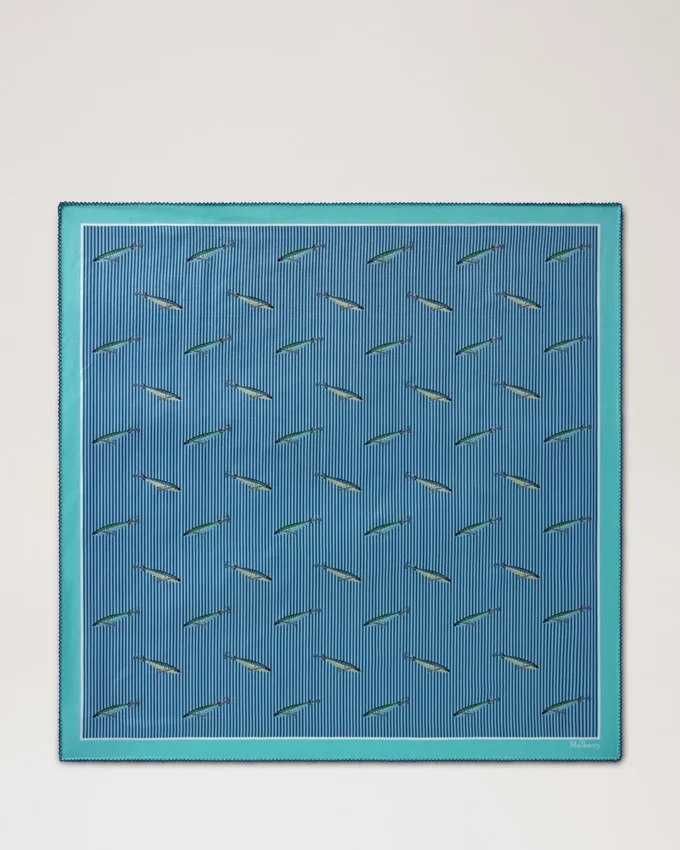 Square Scarf – Fishing Lure Marina Blue Silk Twill Square Scarf – Fishing Lure Marina Blue Silk Twill