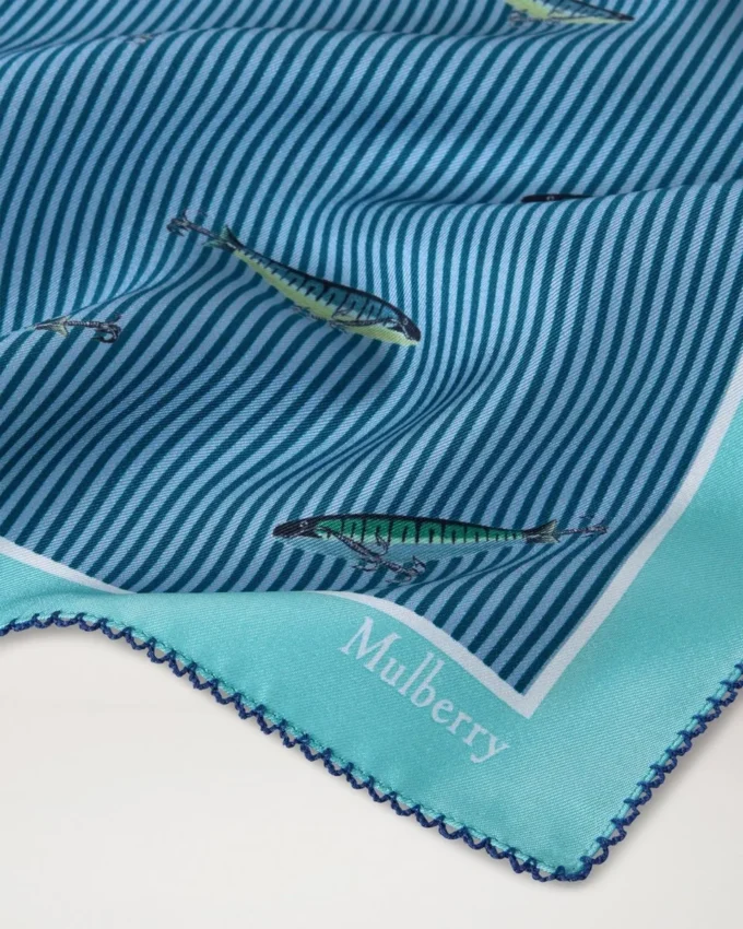 Square Scarf – Fishing Lure Marina Blue Silk Twill Square Scarf – Fishing Lure Marina Blue Silk Twill