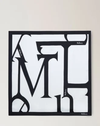 Square Scarf – Mulberry Lettering Eggshell & Black Silk Twill