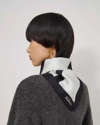 Square Scarf – Mulberry Lettering Eggshell & Black Silk Twill