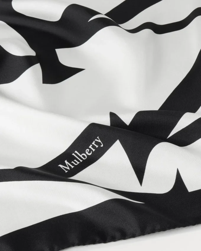 Square Scarf – Mulberry Lettering Eggshell & Black Silk Twill