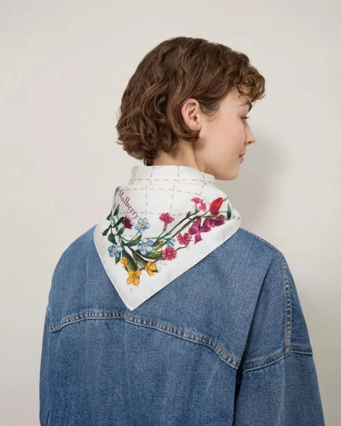 Square Scarf – Wild Floral Eggshell Silk Twill Women Square Scarf – Wild Floral Eggshell Silk Twill Women
