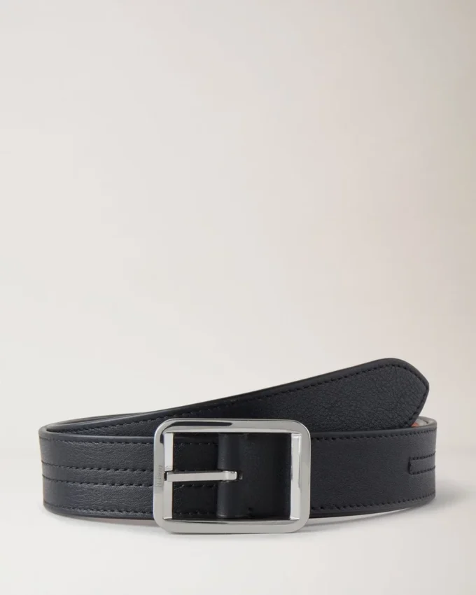 Stitched Reversible Belt Black Silky Calf Men Stitched Reversible Belt Black Silky Calf Men