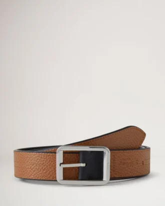 Stitched Reversible Belt Black Silky Calf Men