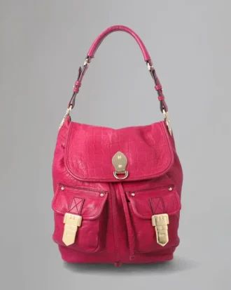 Tillie Drawstring Shoulder Pre-Loved Foxglove Pink Croc Nappa