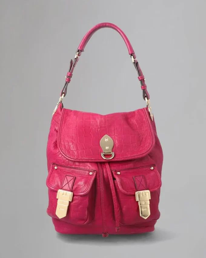 Tillie Drawstring Shoulder Pre-Loved Foxglove Pink Croc Nappa Tillie Drawstring Shoulder Pre-Loved Foxglove Pink Croc Nappa