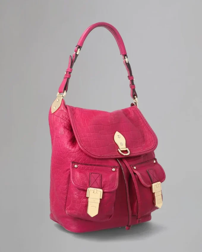 Tillie Drawstring Shoulder Pre-Loved Foxglove Pink Croc Nappa Tillie Drawstring Shoulder Pre-Loved Foxglove Pink Croc Nappa