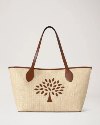 Tree Tote – Raffia Ecru & Bright Oak Raffia & Leather Trim