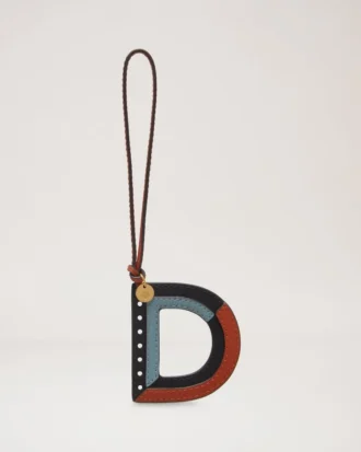 Tri-Colour Leather Keyring – D Black Silky Calf